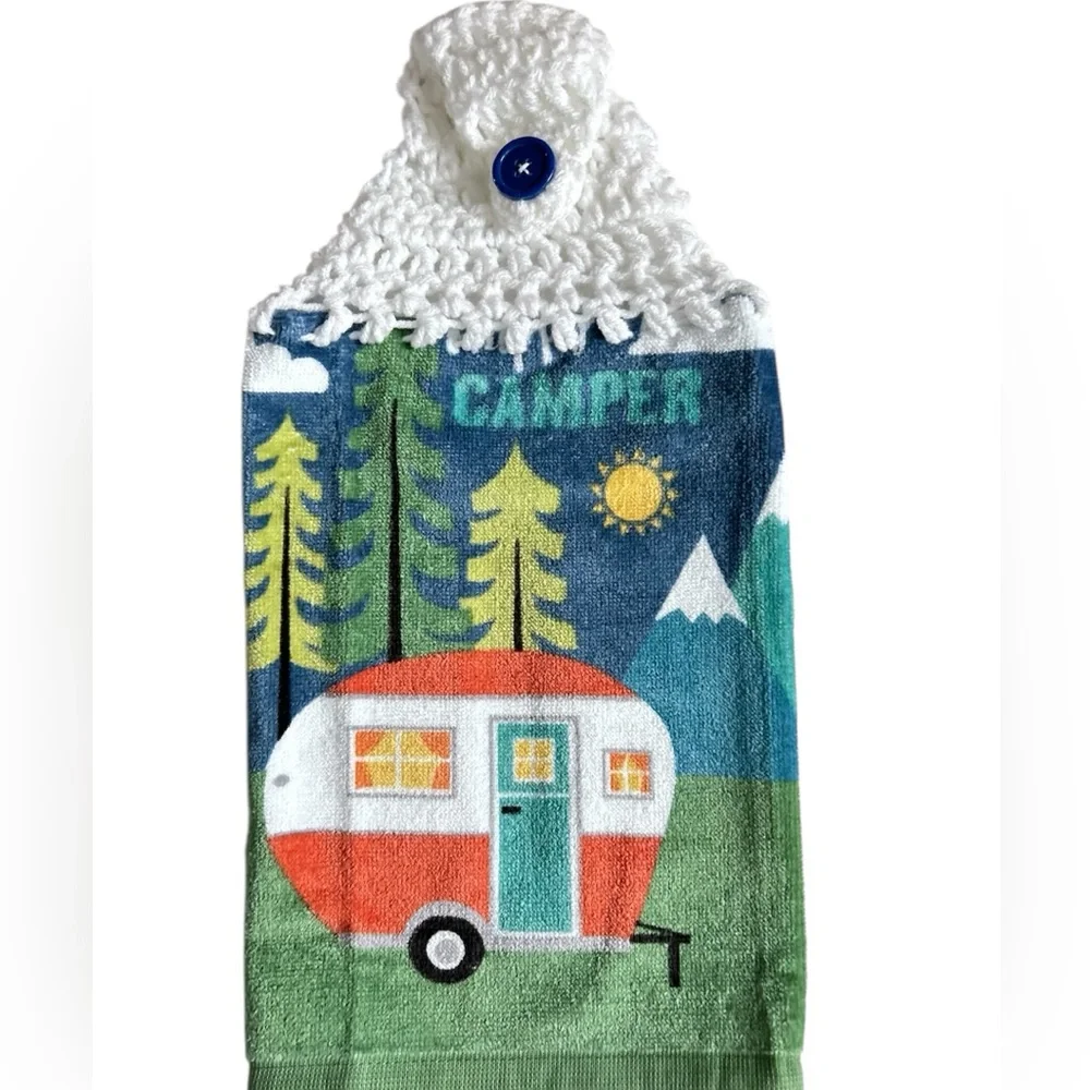 Hand Crafted Colorful Outdoor Camper Hanging Hand Towel Crochet Top